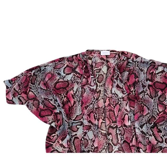 Adrienne Pink, Grey & Black Reptile Short Sleeve Sheer Open Blouse - SIZE S - Picture 2 of 3